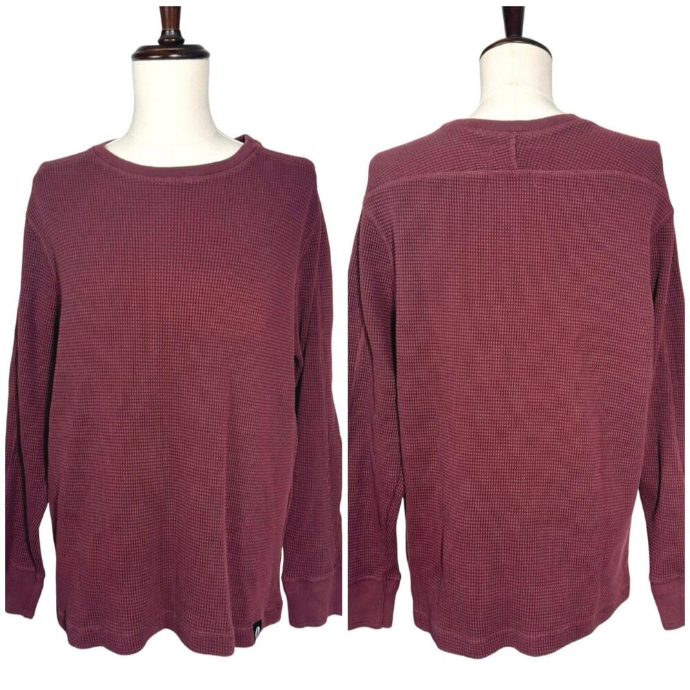 American Giant | Men | Maroon Thick Cotton Thermal Waffle Knit LS Sweater | XL